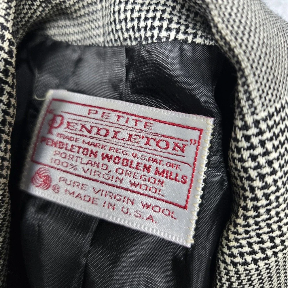 Vintage Pendleton Skirt Suit Set Womens 8‎ Petite Gray Glen Plaid Made USA 90s